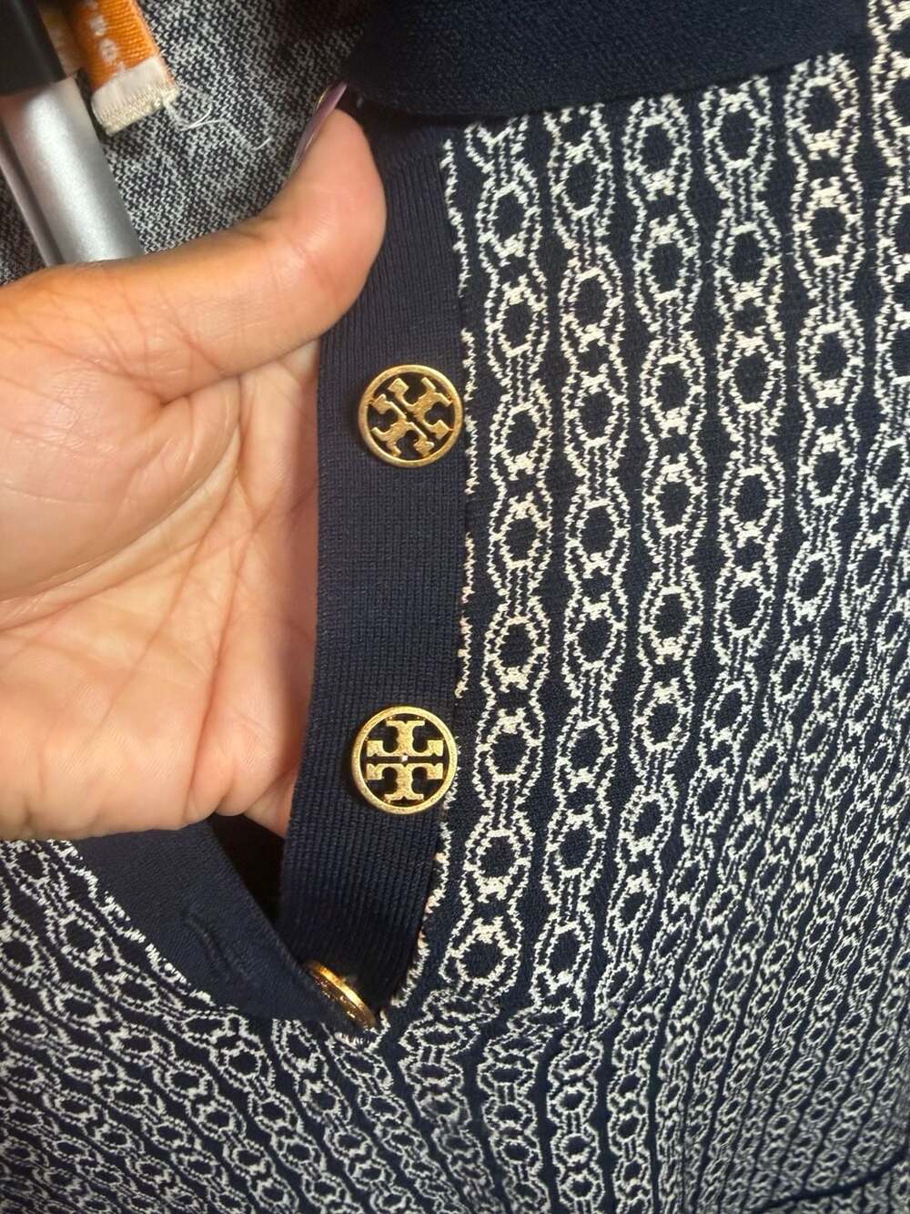 Tory Burch Gemini Link Polo Dress Size M Blue White Knit Pleated Midi - Picture 5 of 6